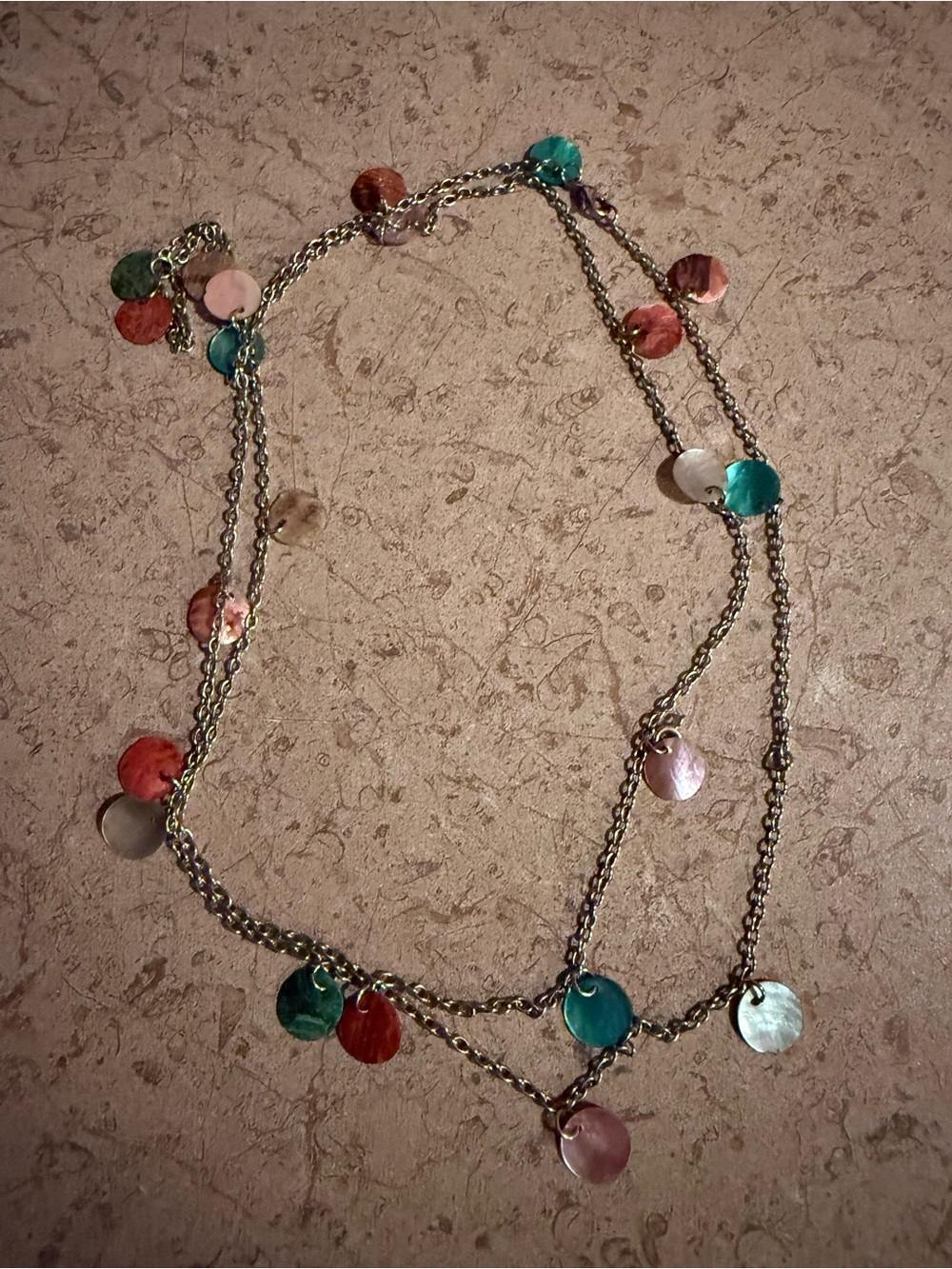 Source Unknown Multicolor Disc Layered Necklace - Teal Pink Red Cream